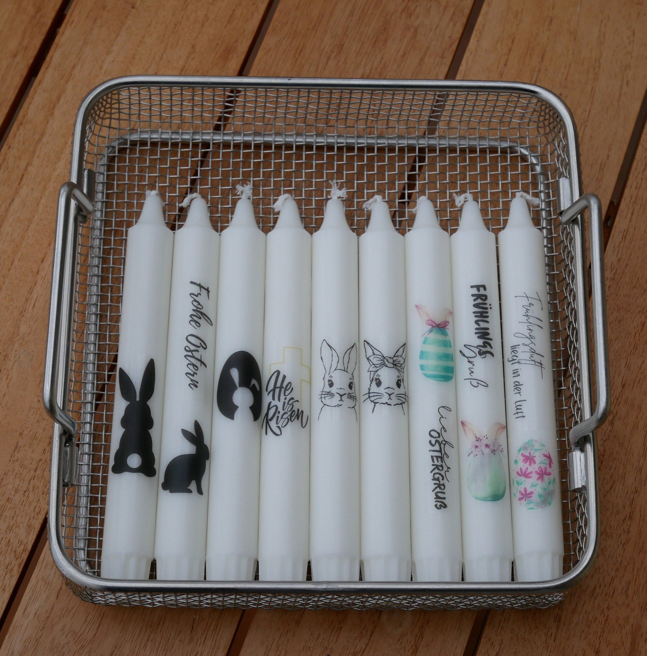 Kerze bedruckt mit Frühlings-/ Ostermotiven Mitbringsel, Geschenk