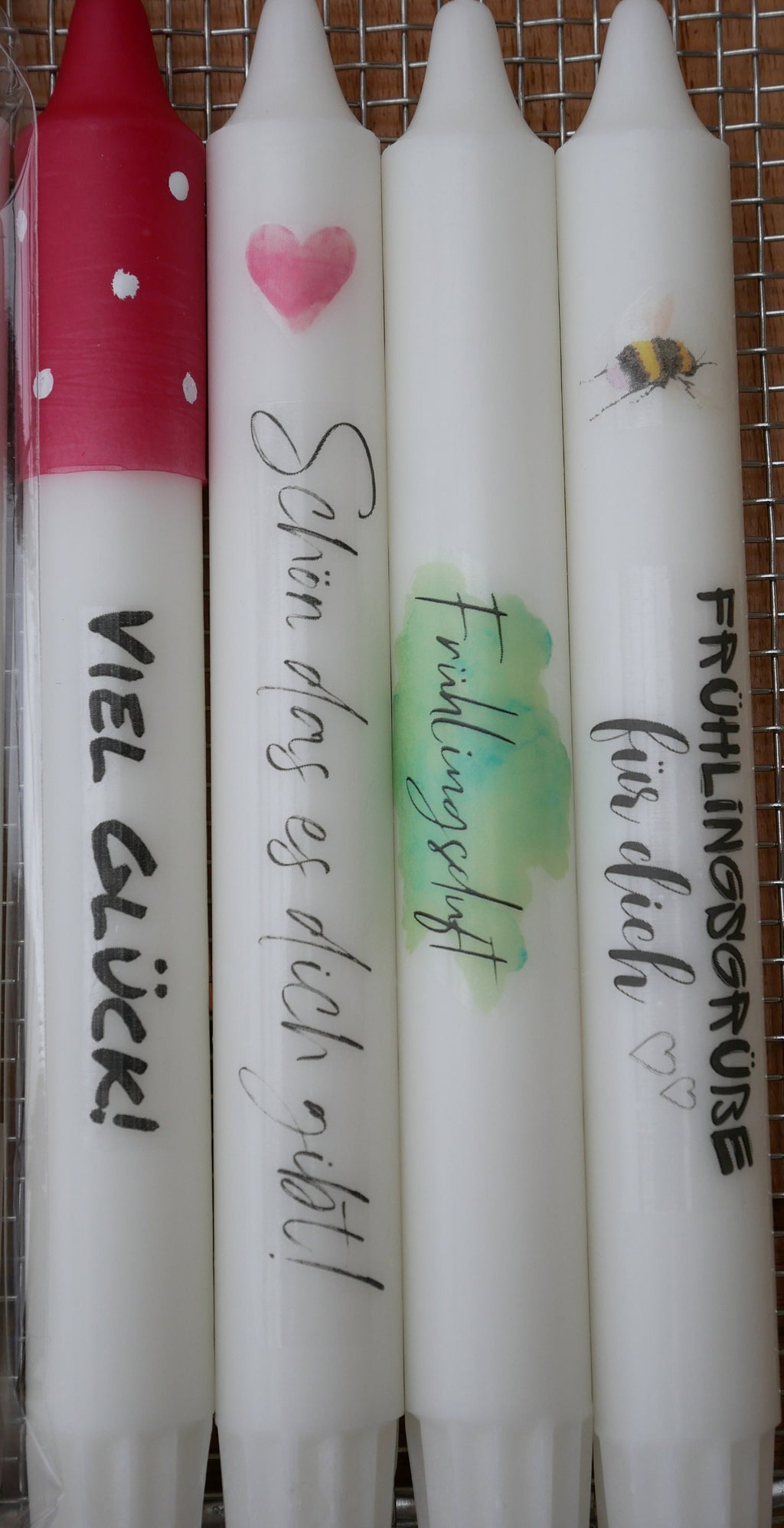 Kerze bedruckt mit verschiedenen Botschaften Mitbringsel, Geschenk