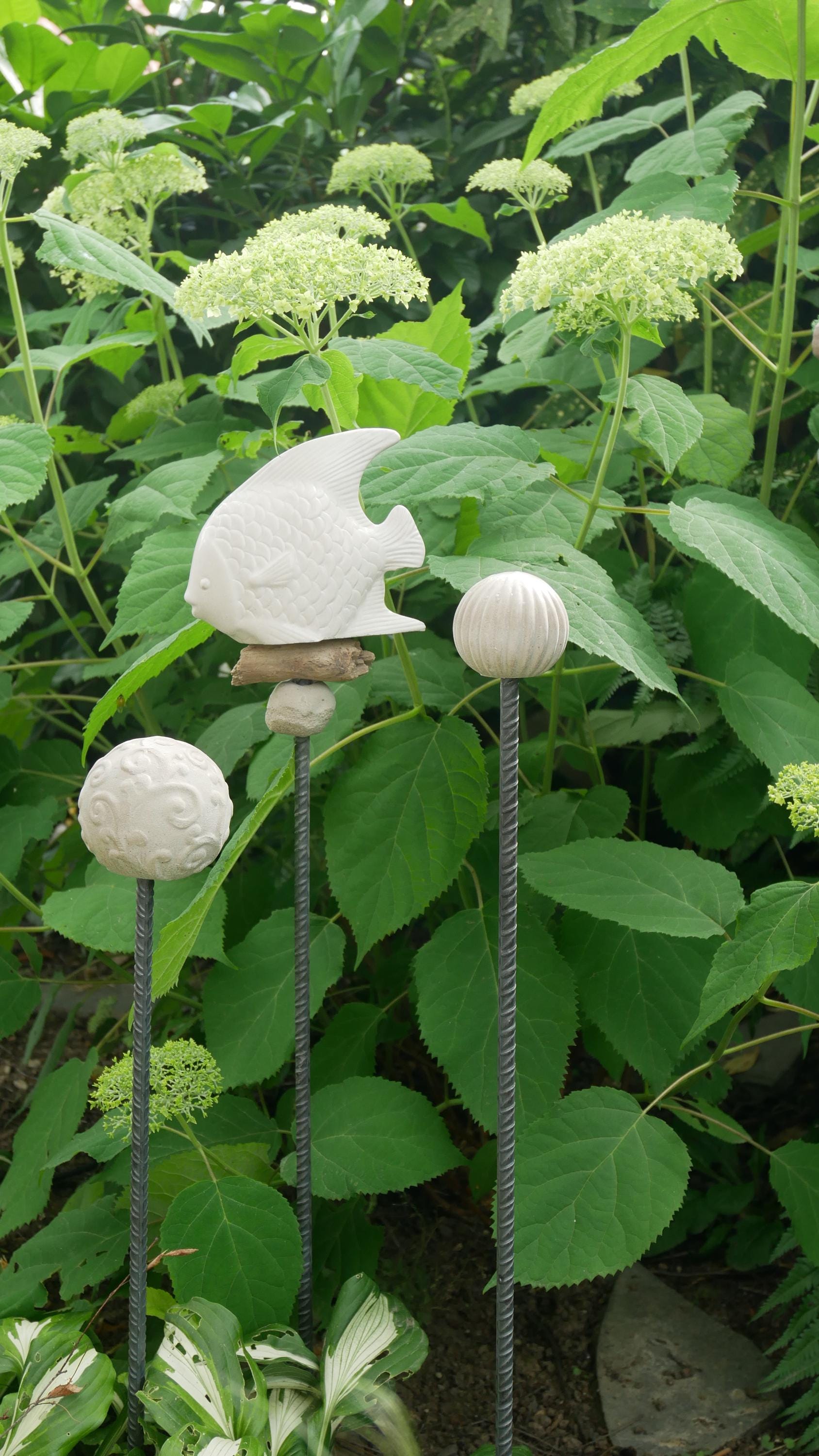 Gartenstecker maritim, Sommerdeko für den Garten, Beton Stecker, Gartendeko, Baustahl, Muschel, Fisch, Dekoration, 100016