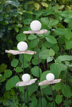 gemusterte Deko Kugel, Beton Kugel, Gartendeko, Kugel für den Garten MIT Holzstück, Gartenstecker