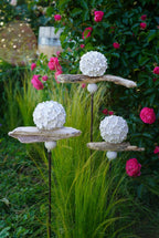 gemusterte Deko Kugel, Beton Kugel, Gartendeko, Kugel für den Garten MIT Holzstück und kleiner Kugel, Gartenstecker, shabby, hygge