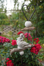 Deko Vogel, Beton Vogel, Gartendeko, Elfe, Gartenstecker mit Betonfigur, Baustahl, Blumenmädchen